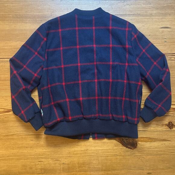 Old Navy blue red plaid wool blend fleece sherpa lined zip bomber jacket SIZE XL - Picture 6 of 6